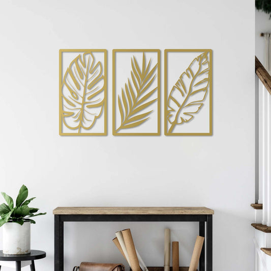 Three Leaves Metal Wall Decor | Elegant Botanical-Inspired Sculpture