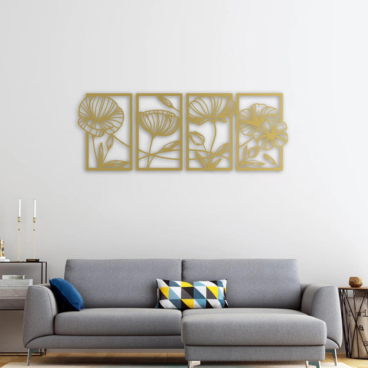 Whispers in Bloom | 4-Piece Elegant Floral Metal Wall Decor Set