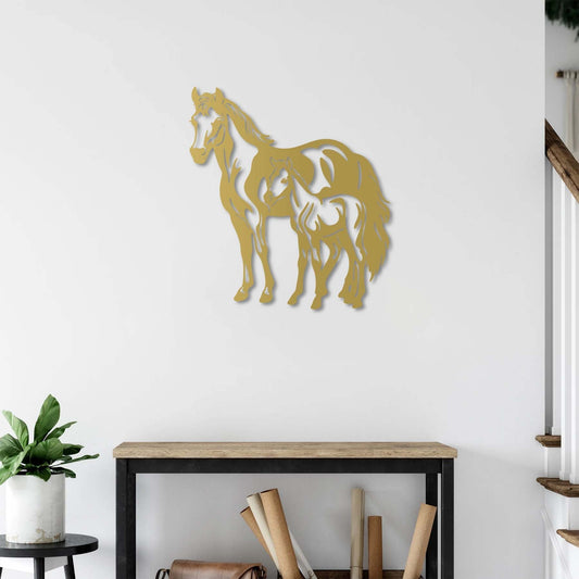 Horse & Foal Metal Wall Decor | Heartwarming Animal Wall Sculpture