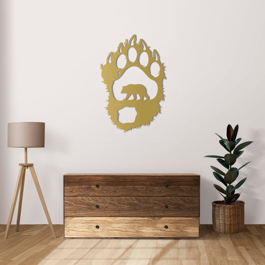 Wildlife-inspired decorative metal sculpture featuring bear trail