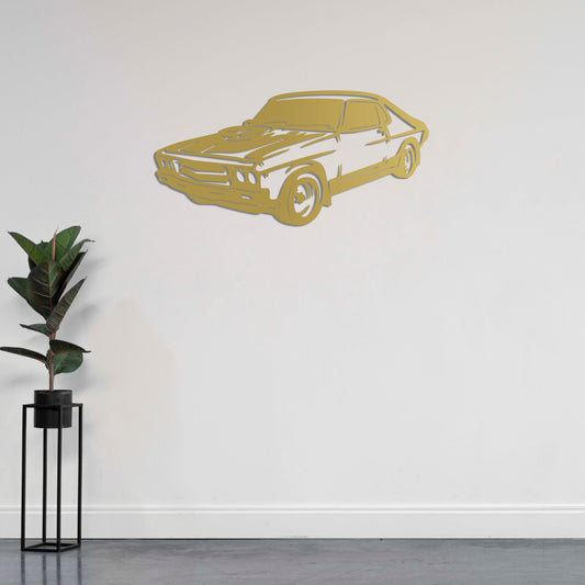 Decorative metal sculpture featuring iconic American vintage car