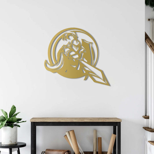 Handcrafted decorative metal sculpture featuring powerful warrior design