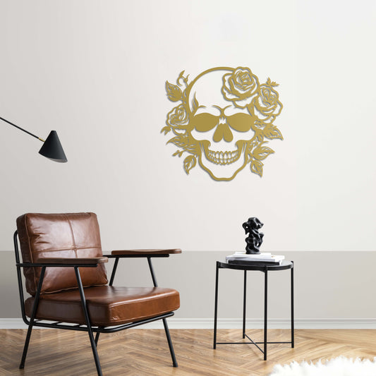 Bloom in Darkness | Floral Skull Metal Wall Sculpture