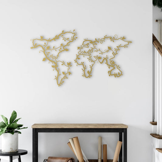 Botanical World Map Metal Wall Decor | Nature & Earth-Inspired Sculpture