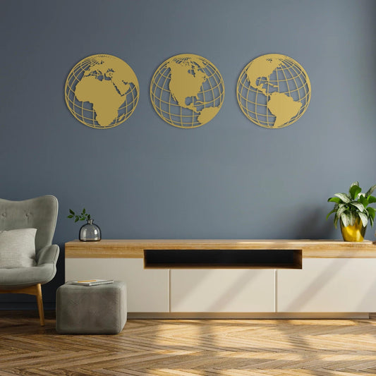 Globes in Motion | Triple World Map Metal Wall Statement