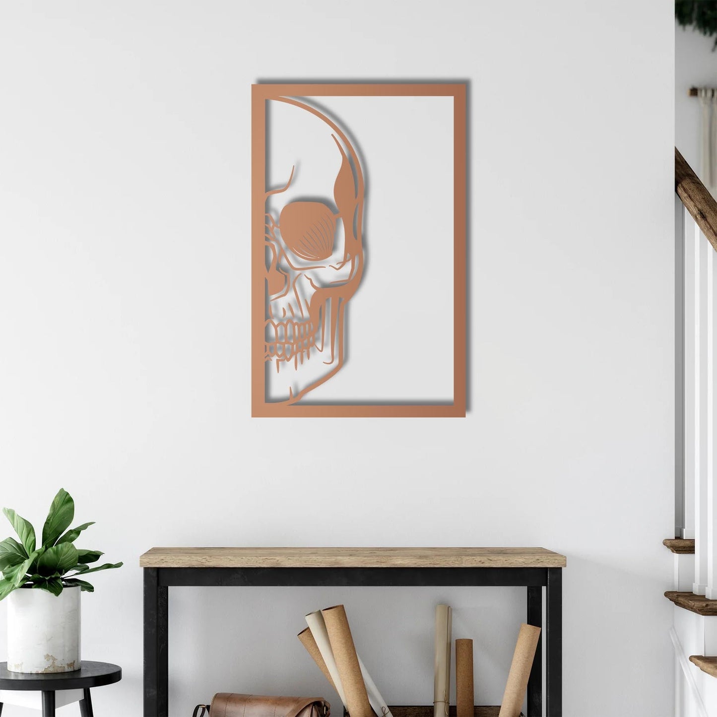 "The Edge of Darkness" – Half Skull Gothic Metal Wall Sculpture