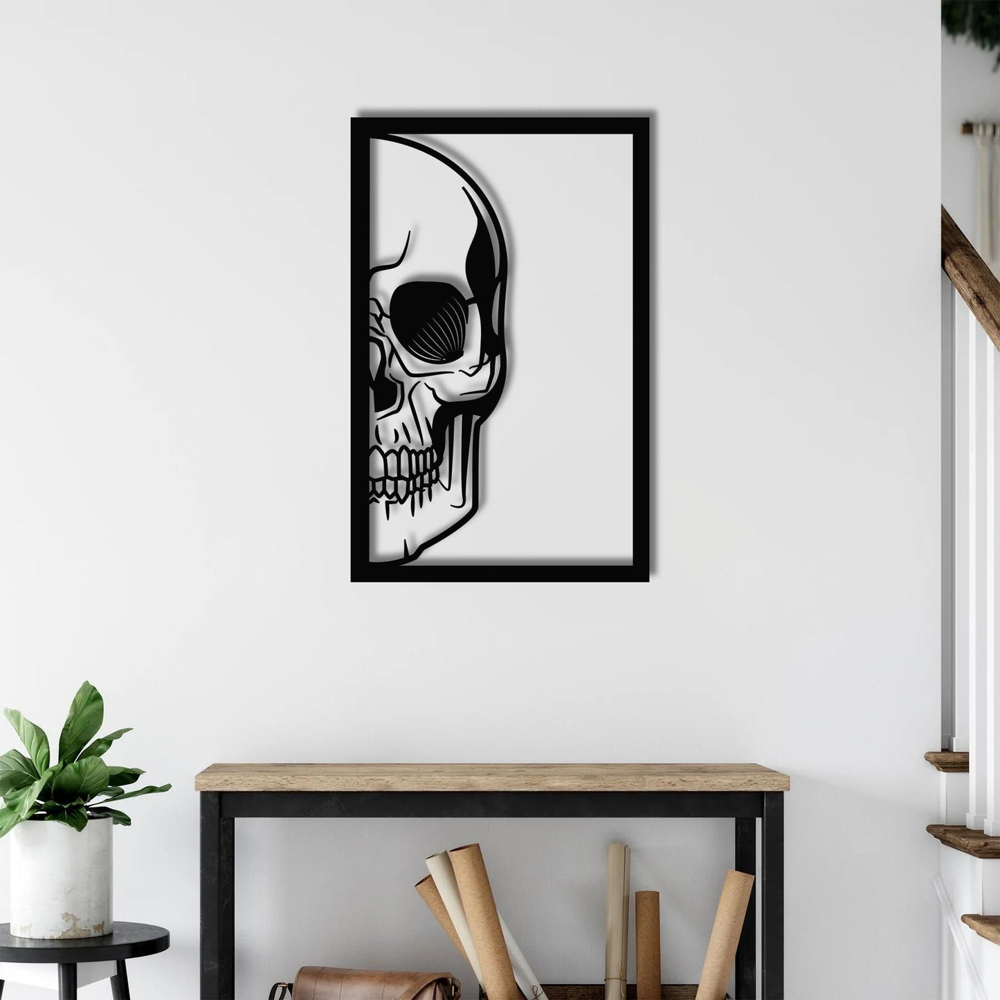 "The Edge of Darkness" – Half Skull Gothic Metal Wall Sculpture