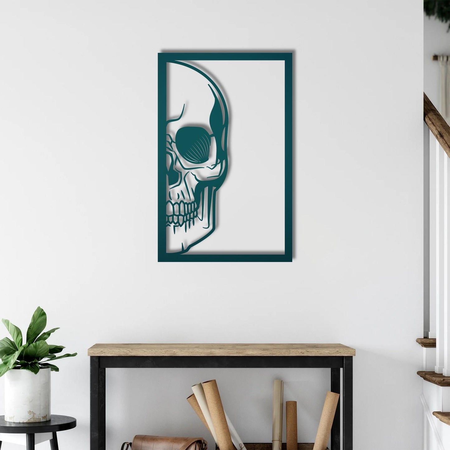 "The Edge of Darkness" – Half Skull Gothic Metal Wall Sculpture
