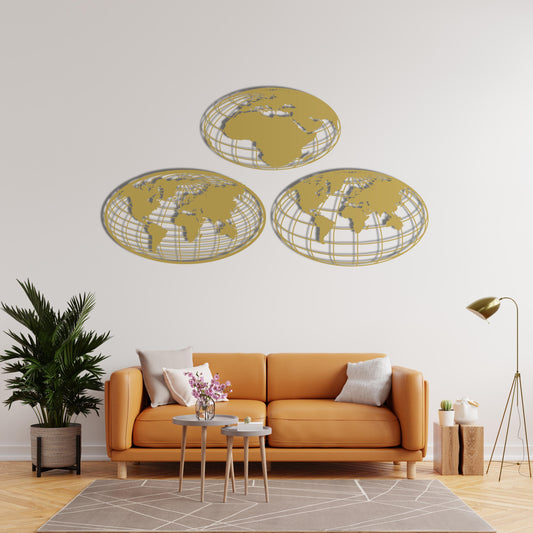 Global View Metal World Map Wall Sculpture | Modern Decorative Art