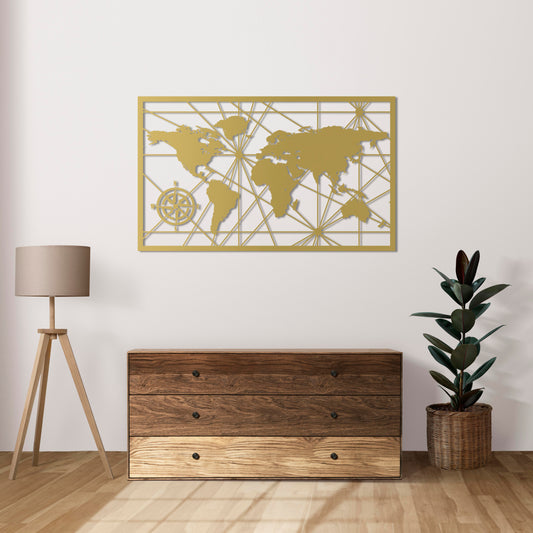 World Explorer Routes Metal Wall Decor | Travel-Inspired Map Sculpture
