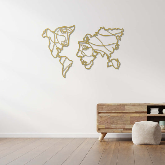 Humanity-Inspired World Map Metal Wall Decor | Artistic Global Sculpture