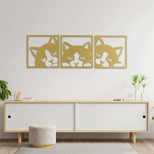 Modern Cat Silhouette Metal Wall Decor | Minimalist Geometric Animal Sculpture