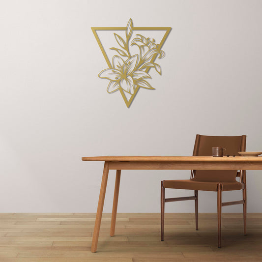 Modern Lily Geometric Metal Wall Decor | Minimalist Floral Art Sculpture