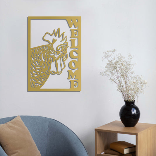 Rustic Rooster Welcome Metal Wall Art | Farmhouse Decorative Sculpture