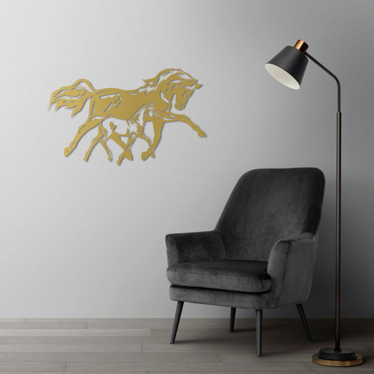 Bond of the Wild | Mother & Foal Horse Metal Wall Sculpture