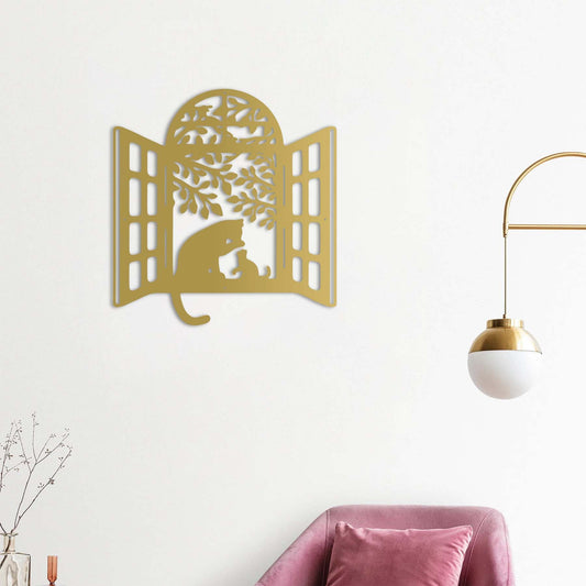 Handcrafted decorative metal sculpture featuring friendly cats