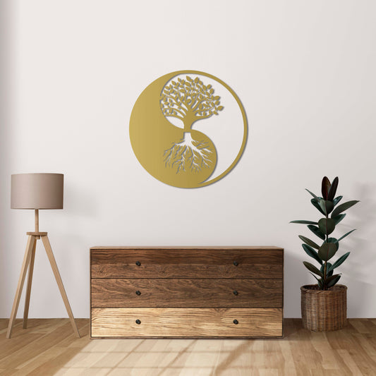 Tree of Life & Yin Yang Metal Wall Decor | Symbolic Spiritual Art Sculpture