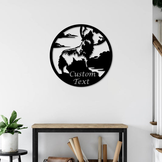 Lone Howl – Wolf & Moon Metal Wall Sculpture