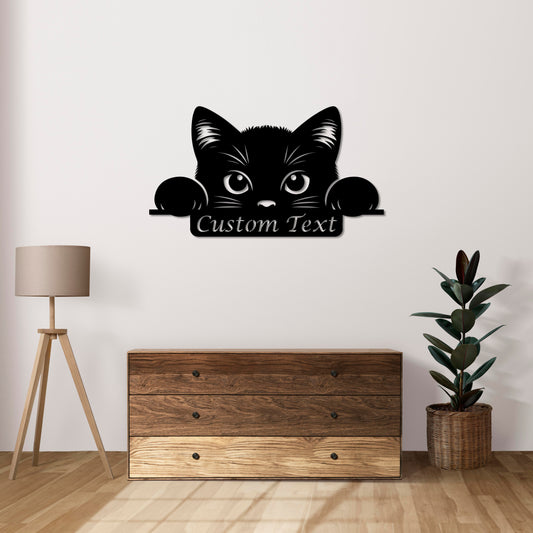 Inquisitive Cat Metal Wall Decor | Whimsical Feline Wall Art