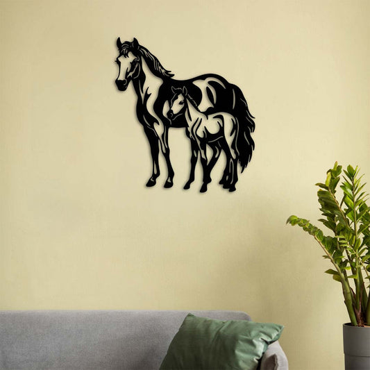 Horse & Foal Metal Wall Decor | Heartwarming Animal Wall Sculpture