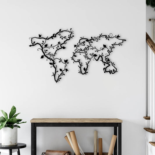 Botanical World Map Metal Wall Decor | Nature & Earth-Inspired Sculpture