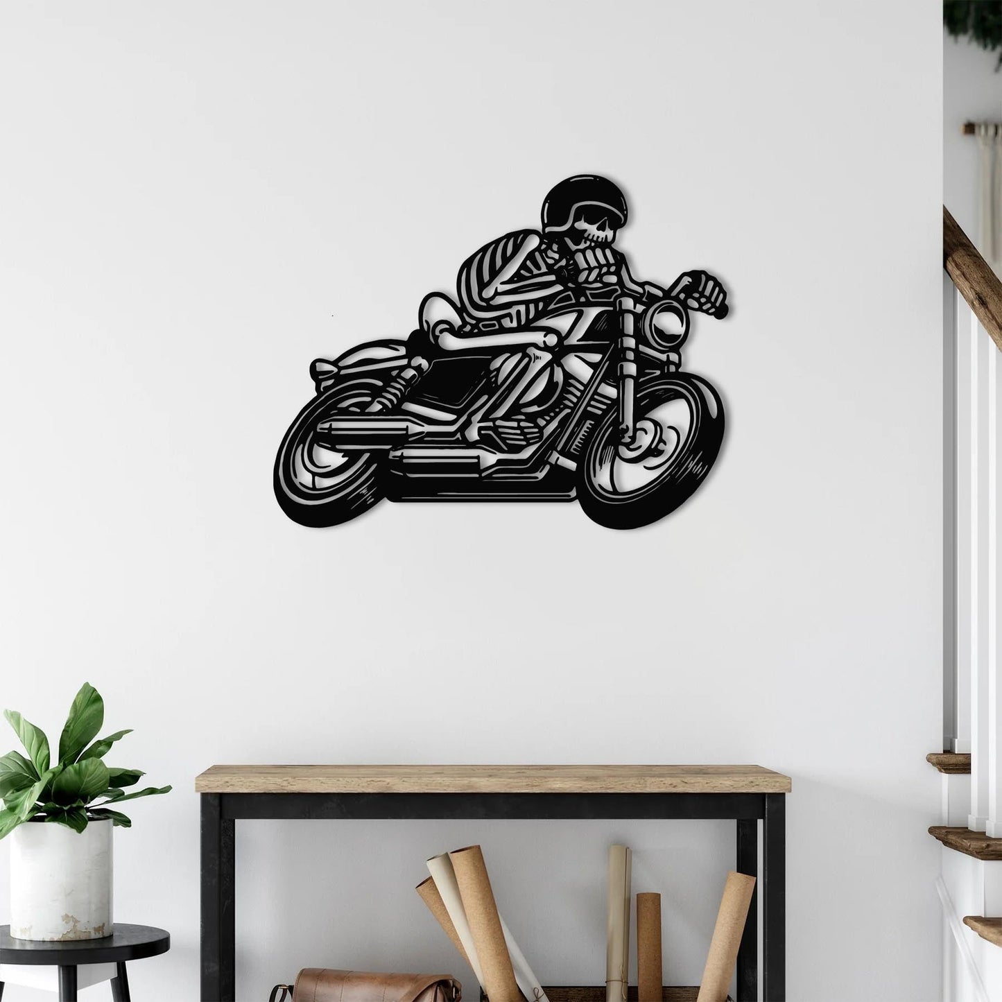 Ride Beyond Limits | Skeleton Biker Metal Wall Masterpiece