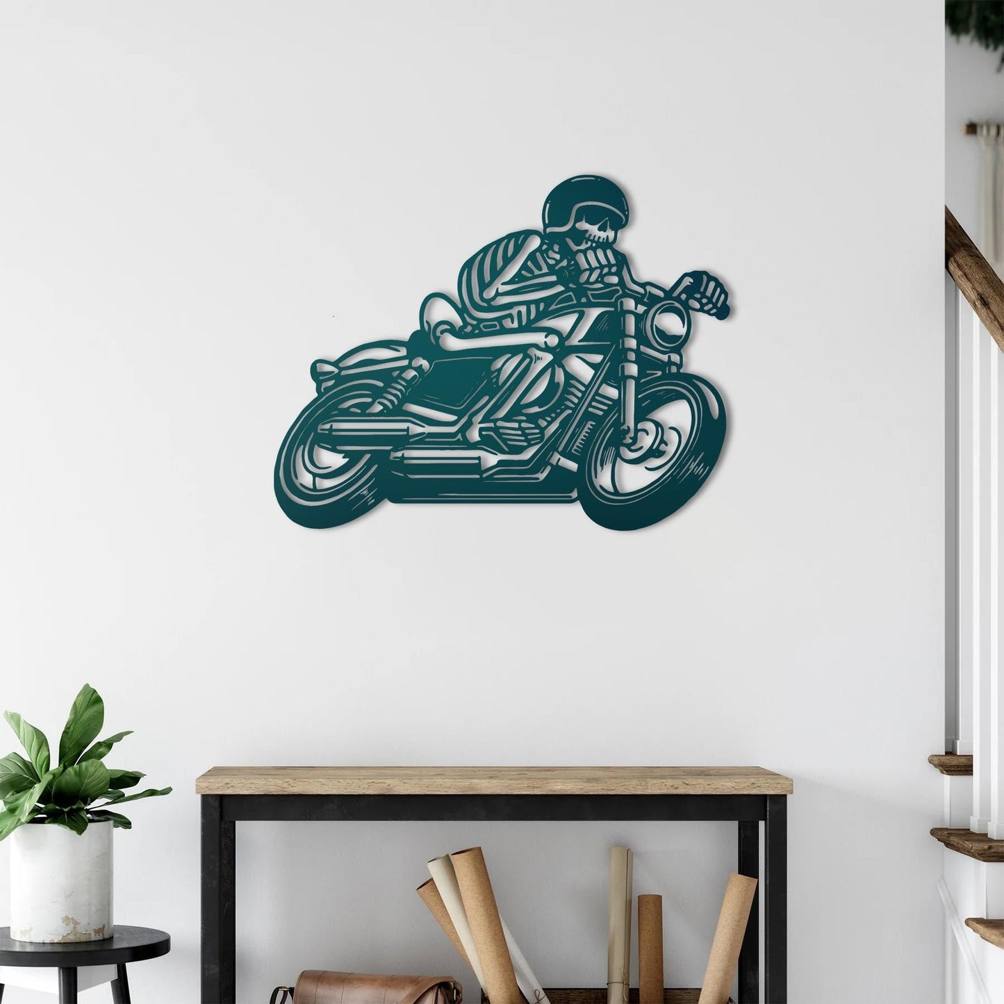 Ride Beyond Limits | Skeleton Biker Metal Wall Masterpiece