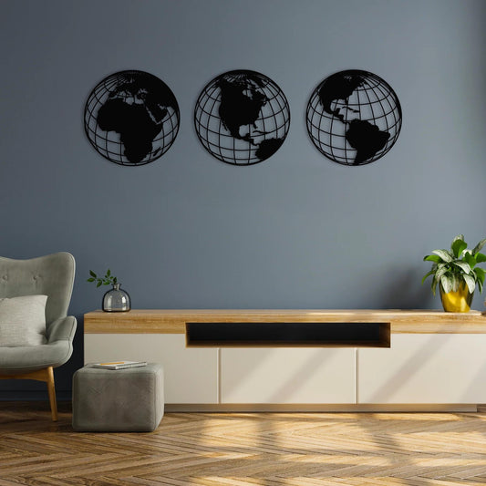 Globes in Motion | Triple World Map Metal Wall Statement