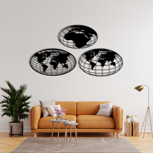 Global View Metal World Map Wall Sculpture | Modern Decorative Art