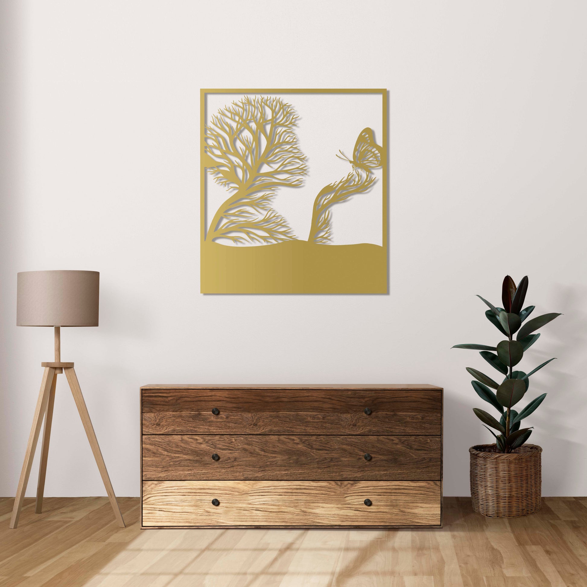 Handcrafted decorative sculpture combining butterfly and woman motifs