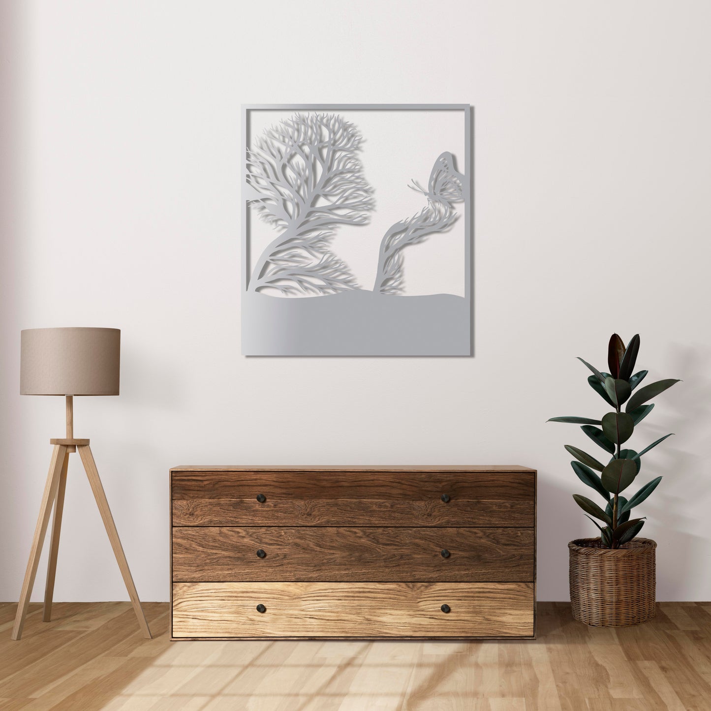 Elegant metal wall sculpture ideal for contemporary bedroom decor