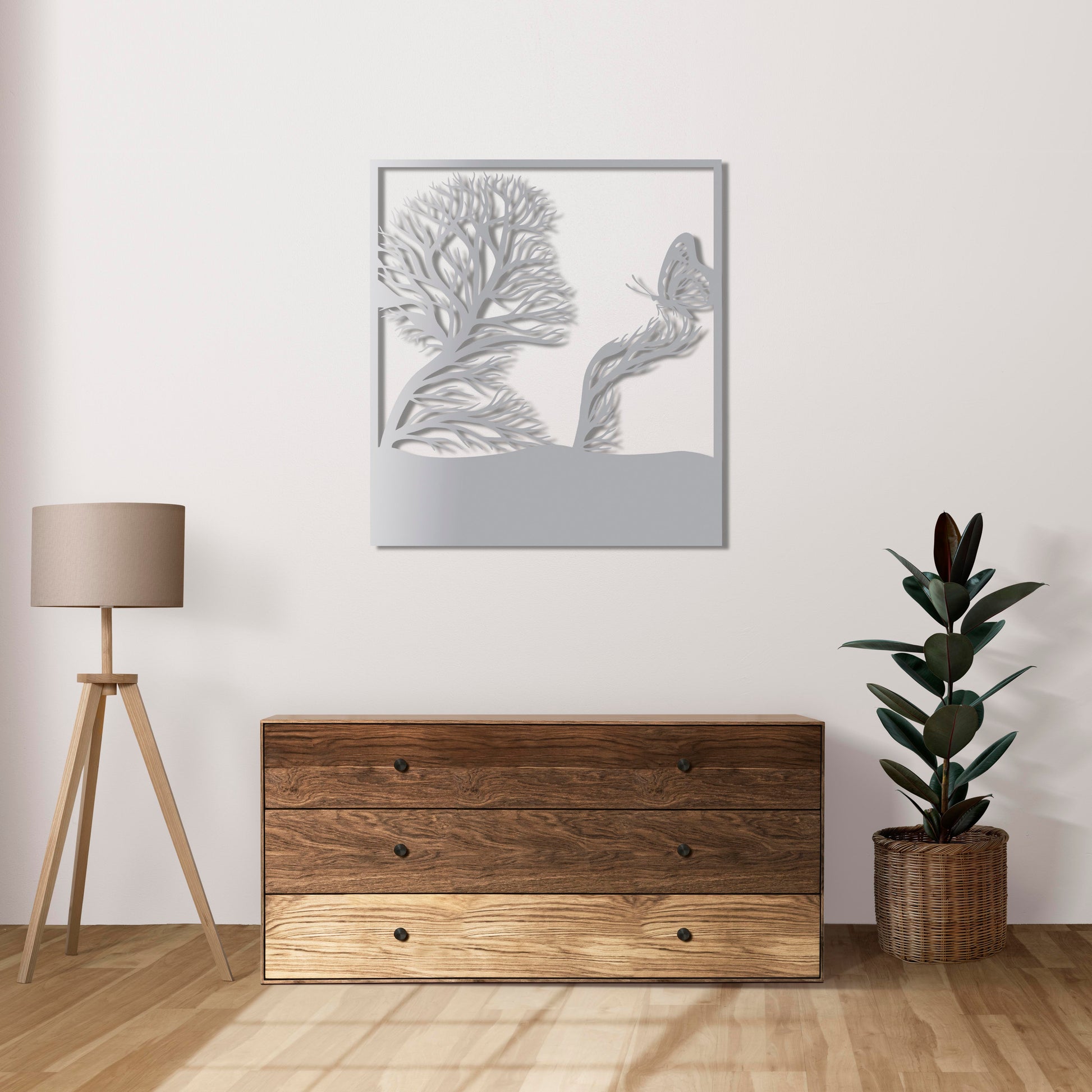 Elegant metal wall sculpture ideal for contemporary bedroom decor