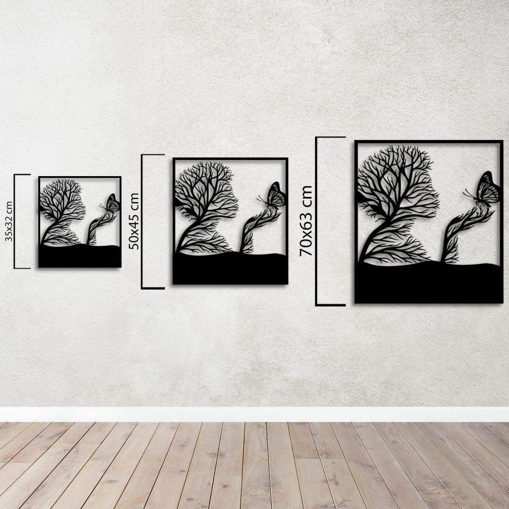 Stylish decorative butterfly woman metal sculpture for office interiors