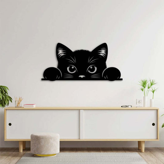 Inquisitive Cat Metal Wall Decor | Whimsical Feline Wall Art