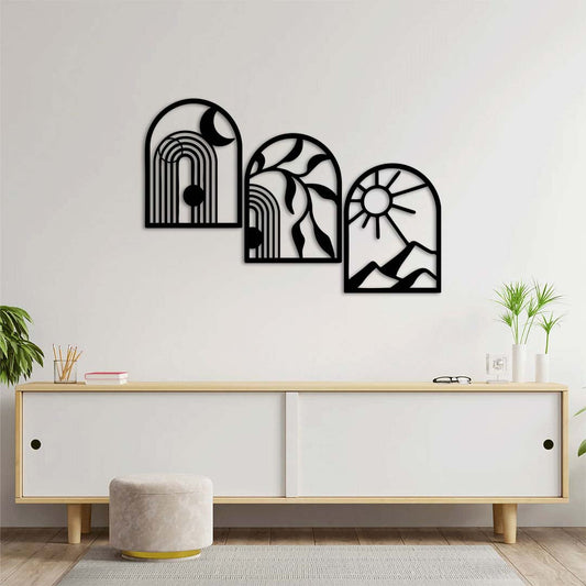 Eternal Dance: Moon, Nature & Sun Metal Wall Sculpture
