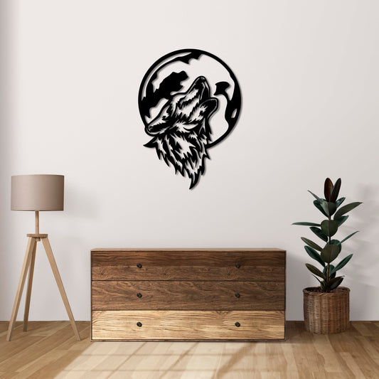 Moonlit Wolf Metal Wall Decor | Majestic Nature-Inspired Sculpture