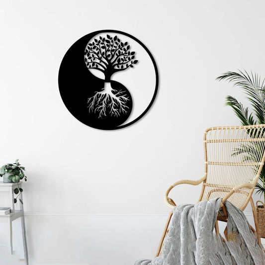 Tree of Life & Yin Yang Metal Wall Decor | Symbolic Spiritual Art Sculpture