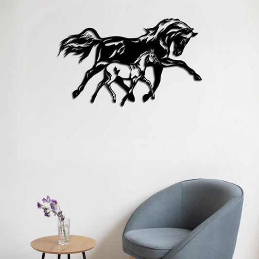 Bond of the Wild | Mother & Foal Horse Metal Wall Sculpture
