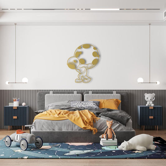 Moon-Bearing Astronaut Metal Wall Decor | Cosmic Space Sculpture