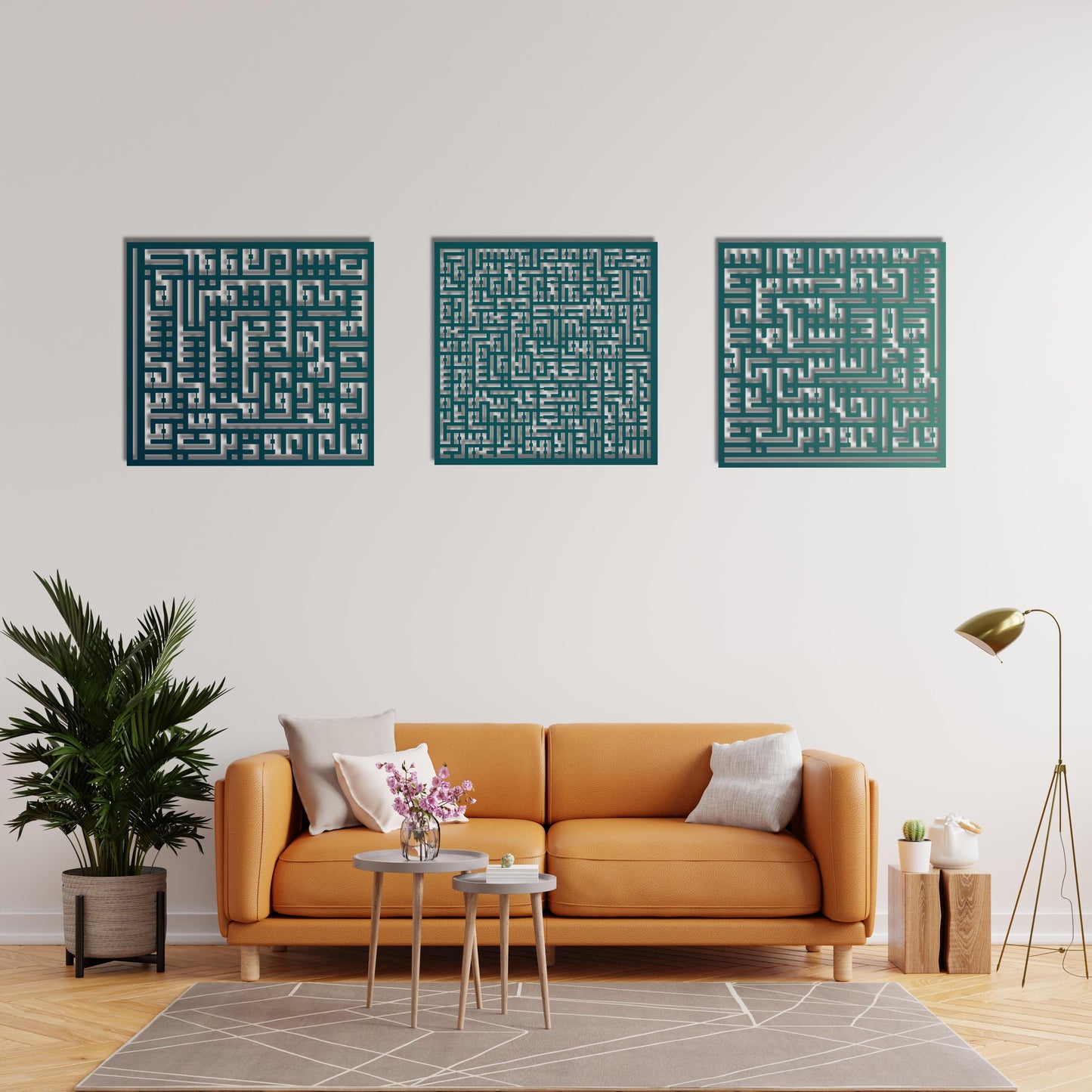 Falaq, Ayatul Kursi & Nas Kufic Calligraphy Metal Wall Art | Quranic Decor