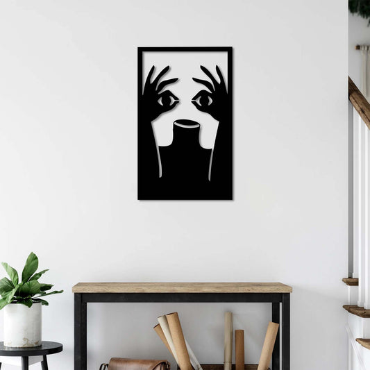 Silent Gaze: Eyes in Hands Metal Wall Sculpture | Artistic Decor
