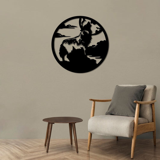 Lone Howl – Wolf & Moon Metal Wall Sculpture
